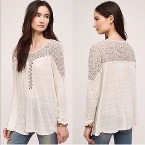 {Meadow Rue} Beige Knit Long Sleeve Textured Top